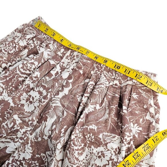 Anthropologie Printed Pleated Shorts, Floral, Cotton, Brown, High-Rise, Sz Small - Picture 6 of 9